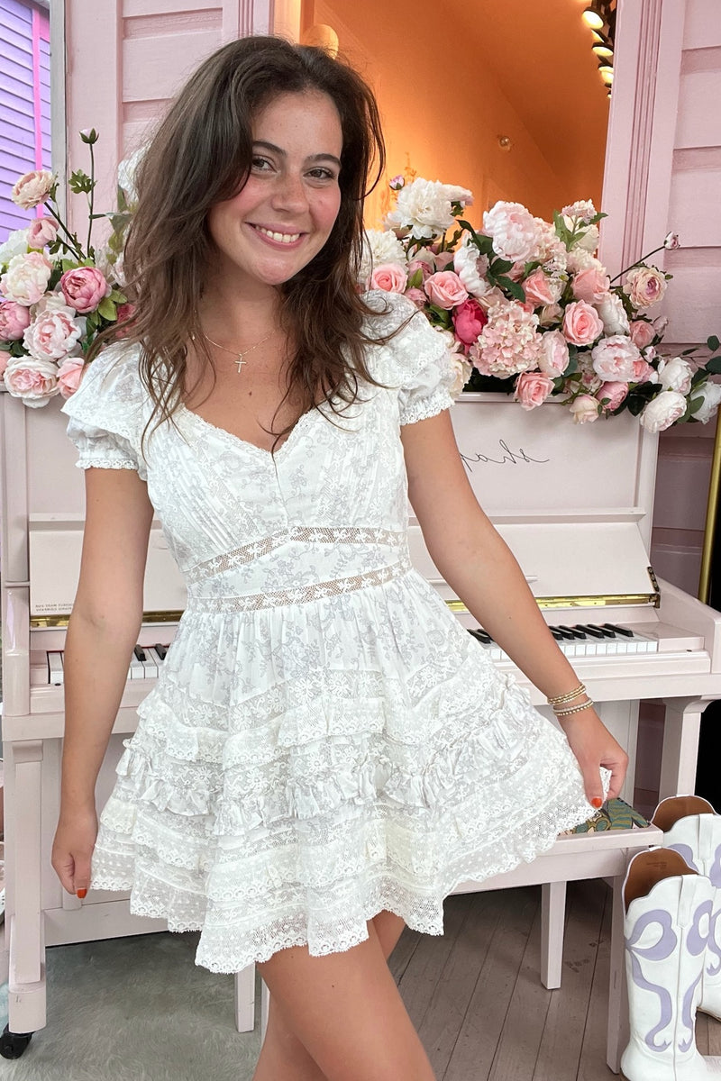 Nivara Lace Ruffle Mini Dress ~ Chantilly