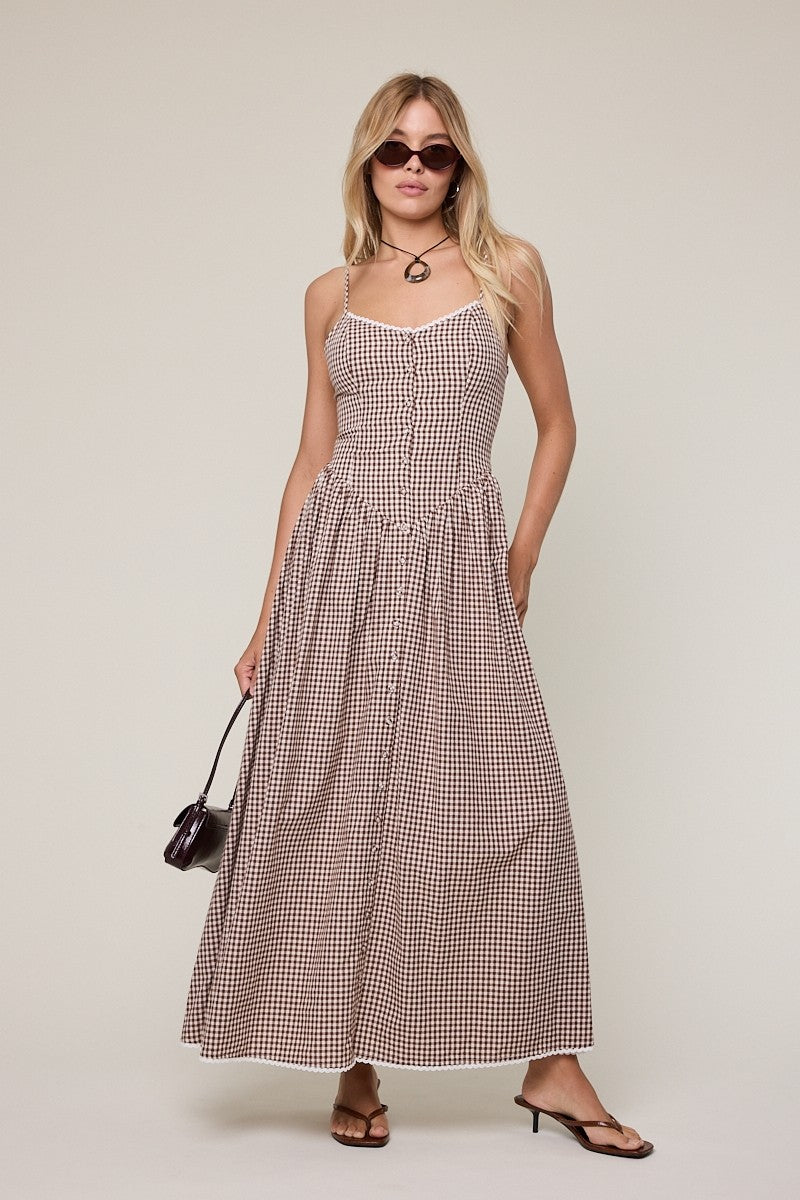 First of Fall Gingham Maxi Dress
