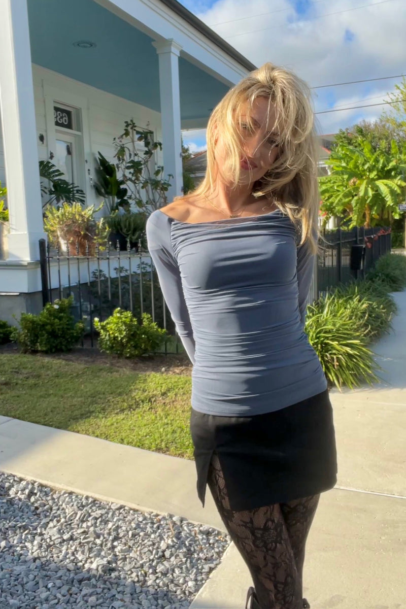 Midnight Mesh Off-Shoulder Top