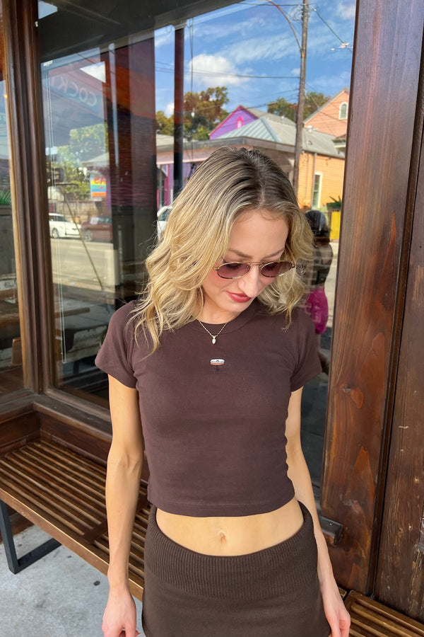 It's the Little Things Ribbed Baby Tee ~ Espresso Martini