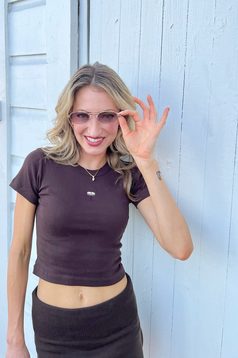 It's the Little Things Ribbed Baby Tee ~ Espresso Martini