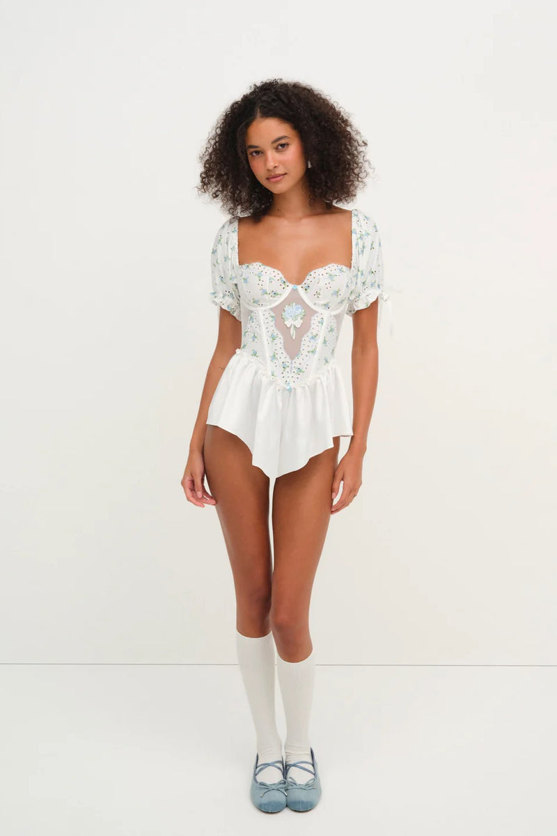 Budding Blossom Sleep Romper ~ White