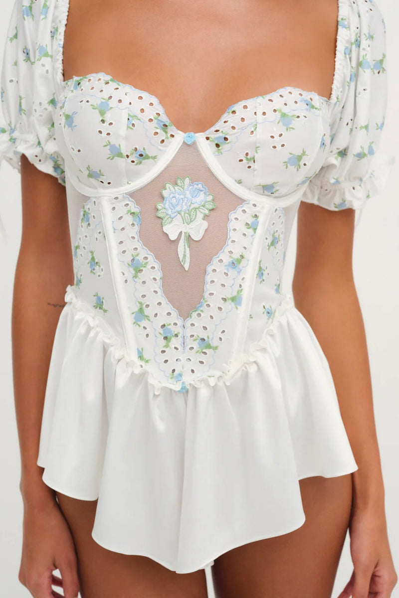 Budding Blossom Sleep Romper ~ White