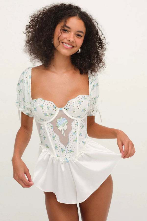 Budding Blossom Sleep Romper ~ White