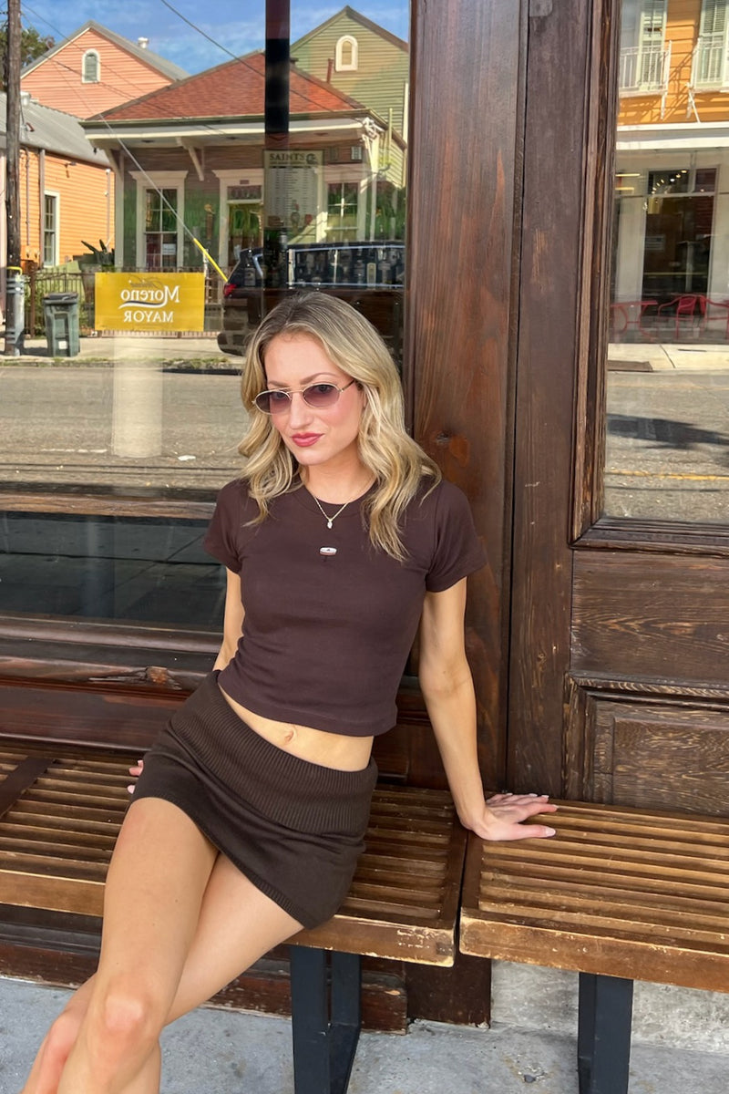 It's the Little Things Ribbed Baby Tee ~ Espresso Martini