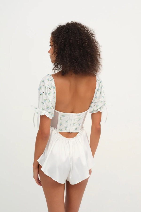 Budding Blossom Sleep Romper ~ White