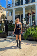 Willia Silk Lace-Detailed Mini Skirt ~ Black