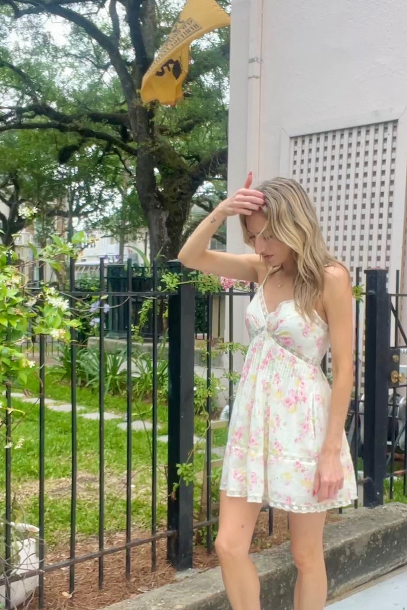 Docila Cotton Mini Dress ~ White Peach