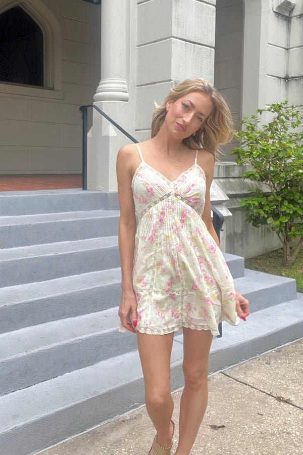Docila Cotton Mini Dress ~ White Peach