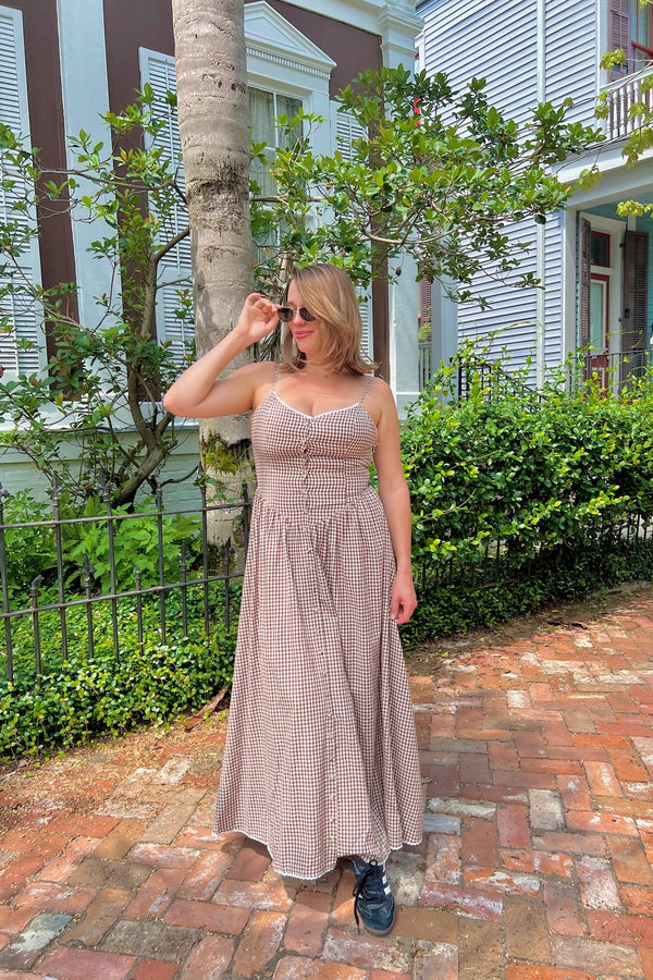 First of Fall Gingham Maxi Dress