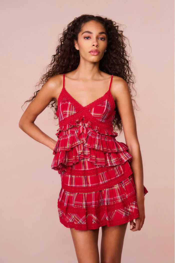 Abbott Tartan Ruffle Top ~ Cheery Red