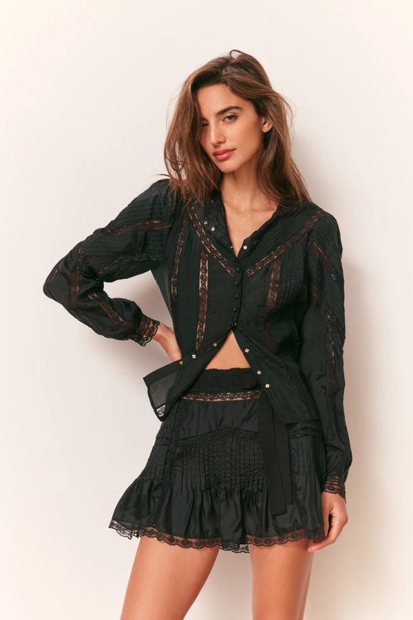 Willia Silk Lace-Detailed Mini Skirt ~ Black