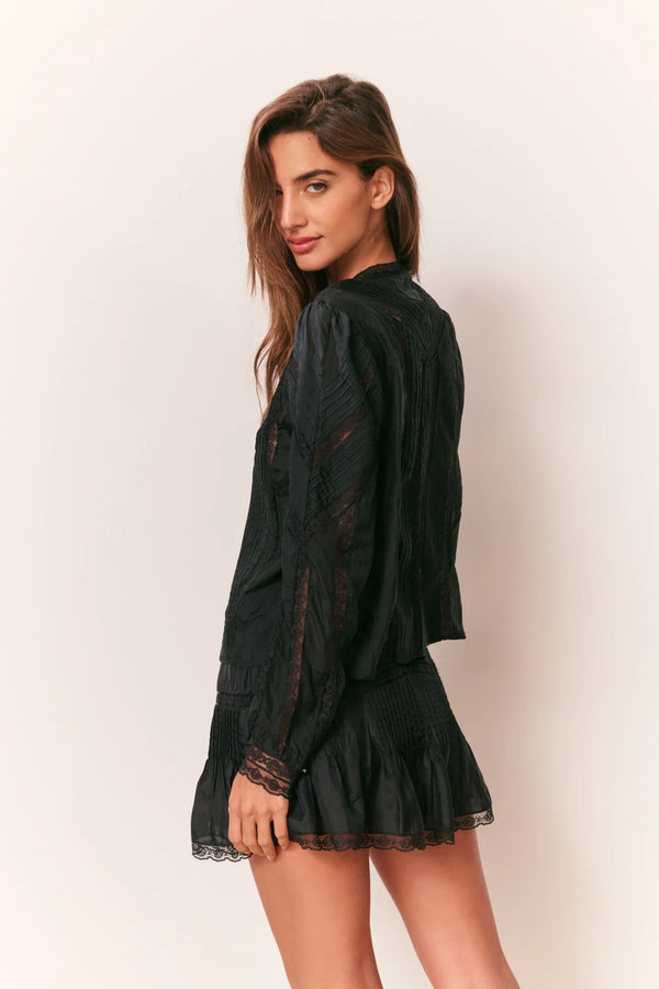 Willia Silk Lace-Detailed Mini Skirt ~ Black