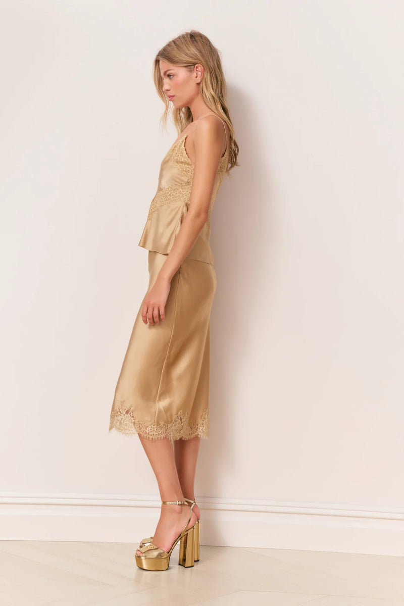 Brimsley Lace-Trimmed Silk Camisole ~ Camel Charm