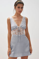 Bluebird Jacquard Mini Slip Dress ~ Dusty Blue