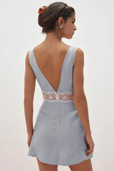 Bluebird Jacquard Mini Slip Dress ~ Dusty Blue