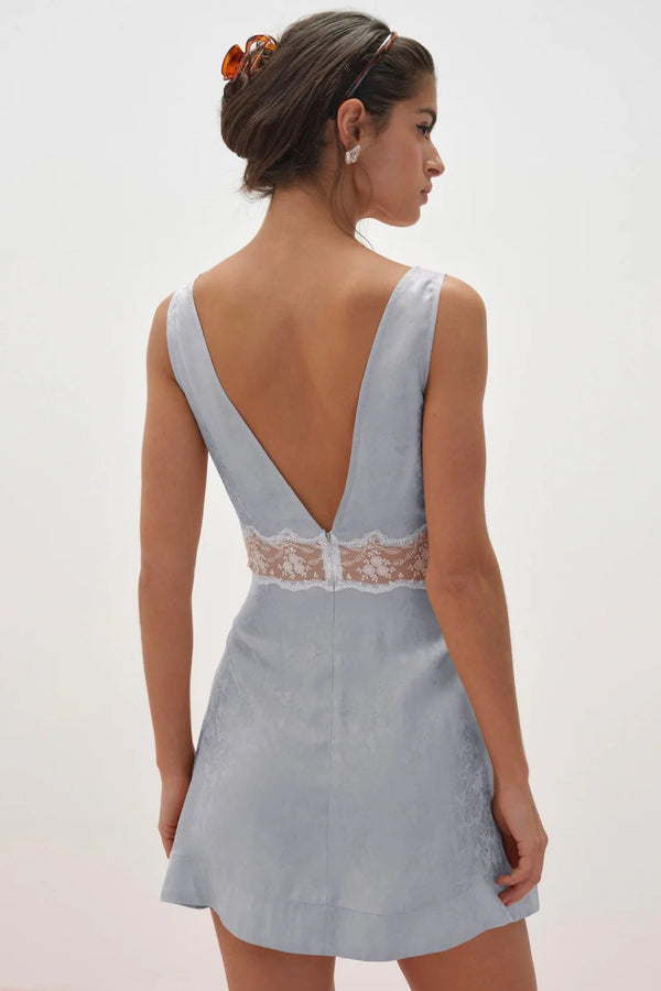 Bluebird Jacquard Mini Slip Dress ~ Dusty Blue