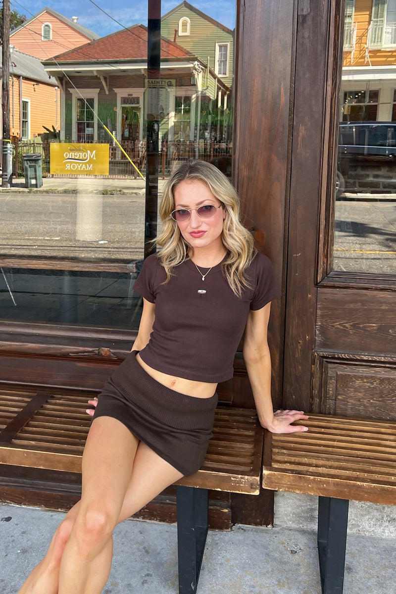 It's the Little Things Ribbed Baby Tee ~ Espresso Martini