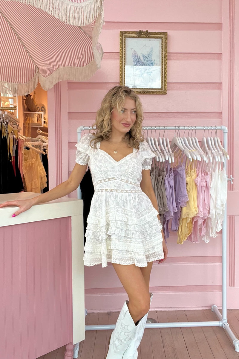Nivara Lace Ruffle Mini Dress ~ Chantilly