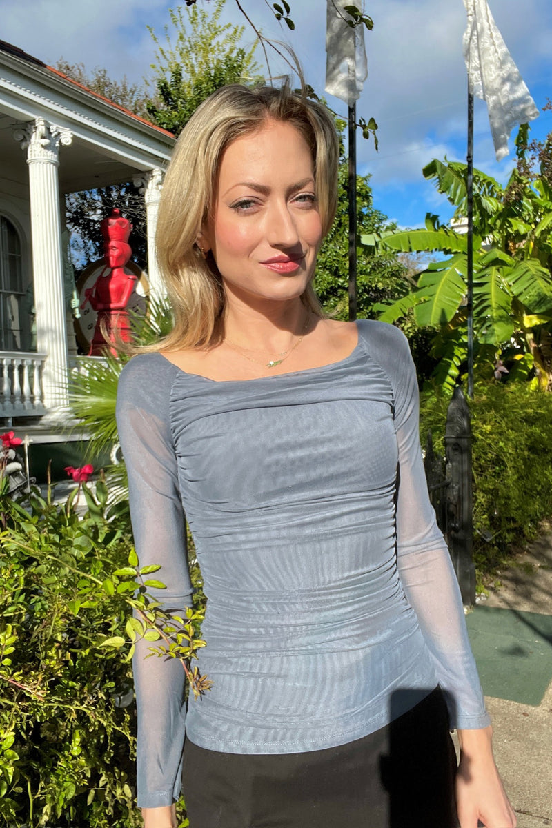 Midnight Mesh Off-Shoulder Top