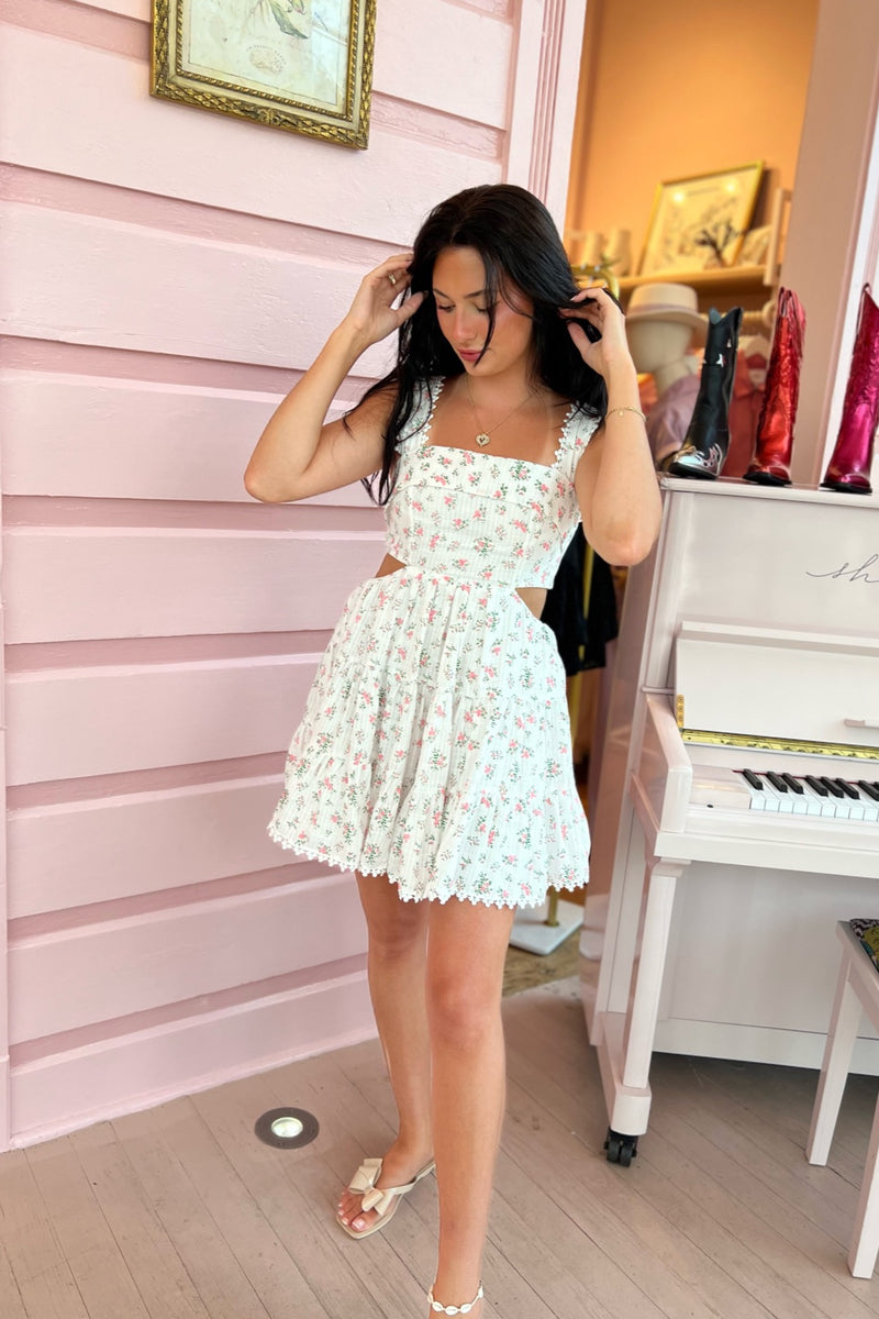 Crazy For You Cutout Mini Dress ~ Pink Floral