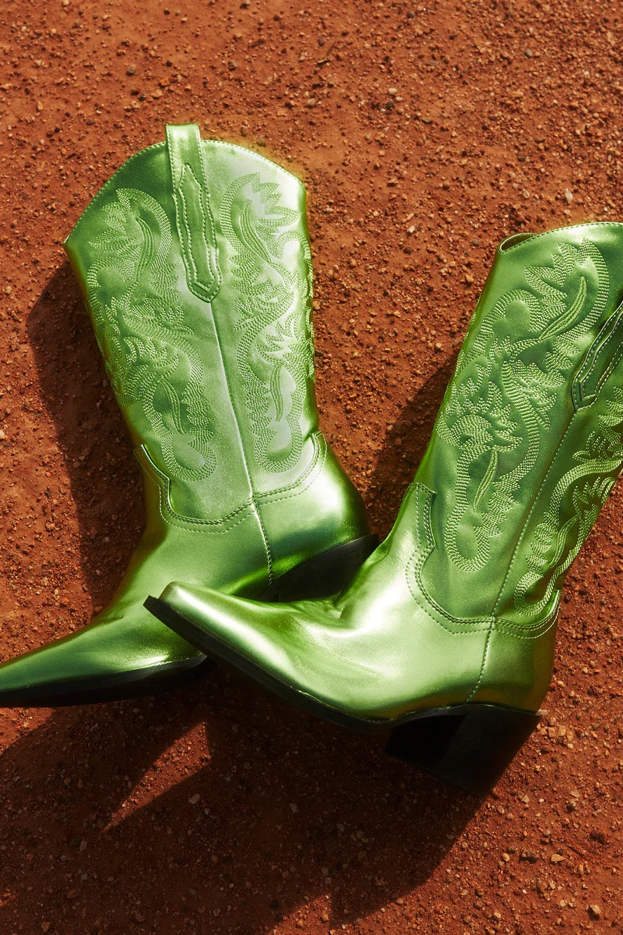 Green shop metallic boots