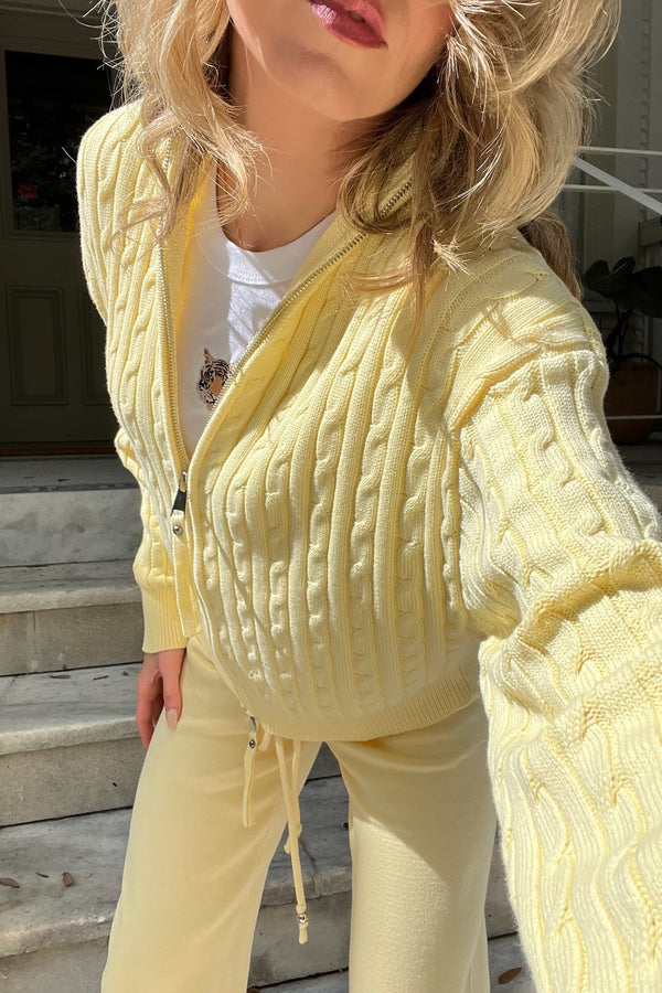 Bea Cable Knit Zip Up Sweater ~ Vanilla Sugar