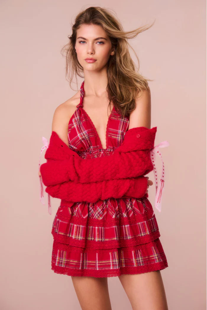 Deanna Tartan Halter Dress ~ Cheery Red