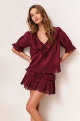 Delphie Cotton Lace-Detailed Mini Skirt ~ Spiced Berry