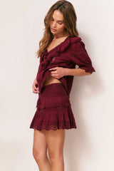 Delphie Cotton Lace-Detailed Mini Skirt ~ Spiced Berry