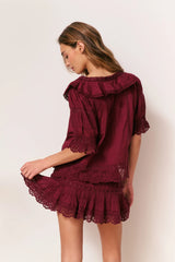 Delphie Cotton Lace-Detailed Mini Skirt ~ Spiced Berry