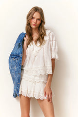 Delphie Cotton Lace-Detailed Mini Skirt ~ Off White