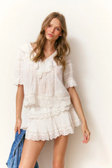 Romilly Cotton Lace Ruffle Blouse ~ Off White
