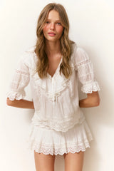 Romilly Cotton Lace Ruffle Blouse ~ Off White