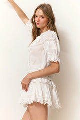 Delphie Cotton Lace-Detailed Mini Skirt ~ Off White