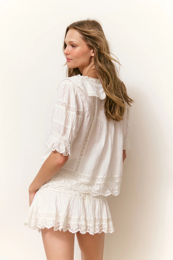 Romilly Cotton Lace Ruffle Blouse ~ Off White
