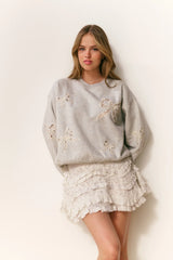 Linetta Lace Bow Pullover ~ Heather Grey