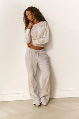 Elma Lace Bow Sweatpants ~ Heather Grey