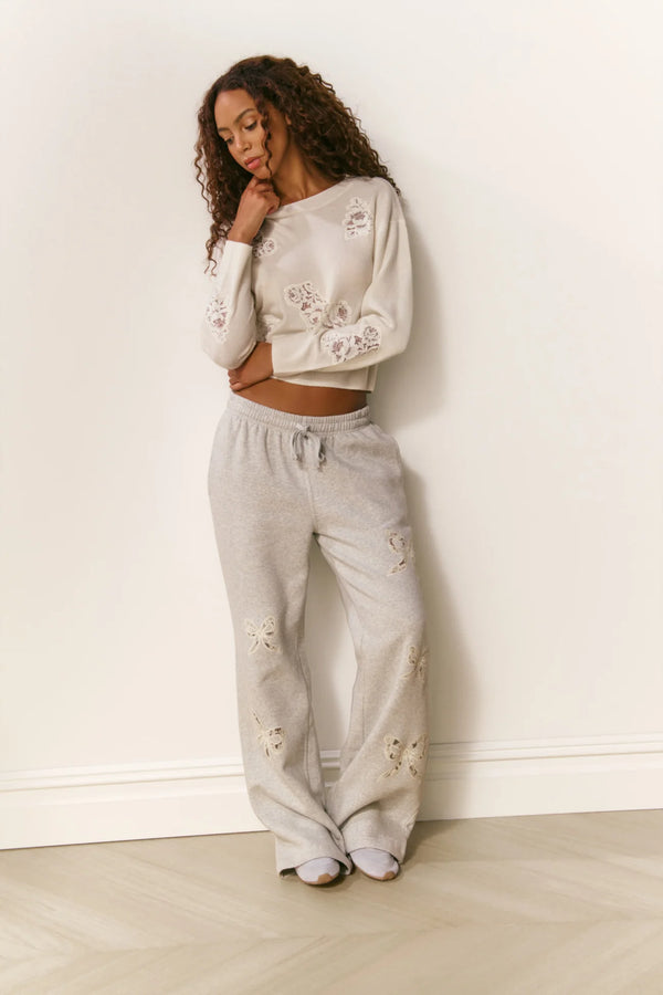 Elma Lace Bow Sweatpants ~ Heather Grey