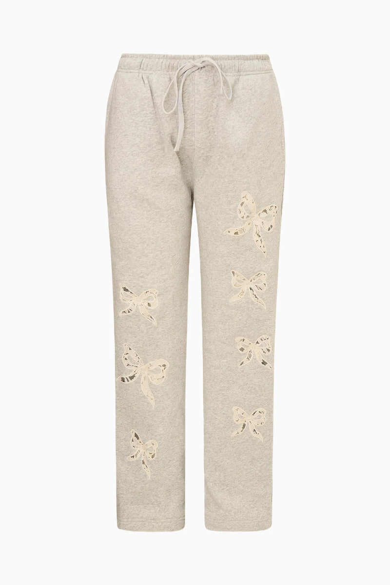 Elma Lace Bow Sweatpants ~ Heather Grey