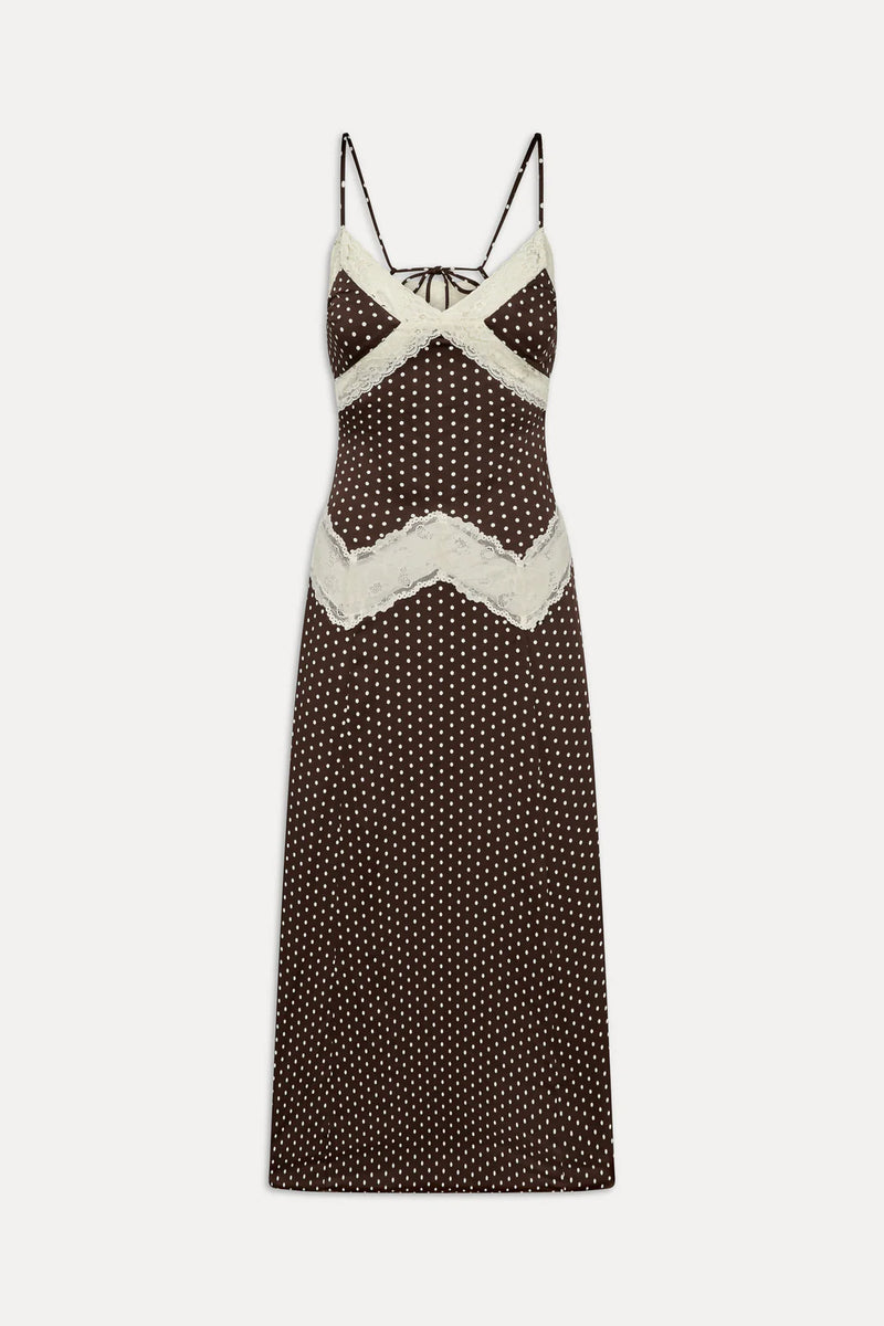 Ethereal Satin Maxi Dress ~ Chocolate Dot