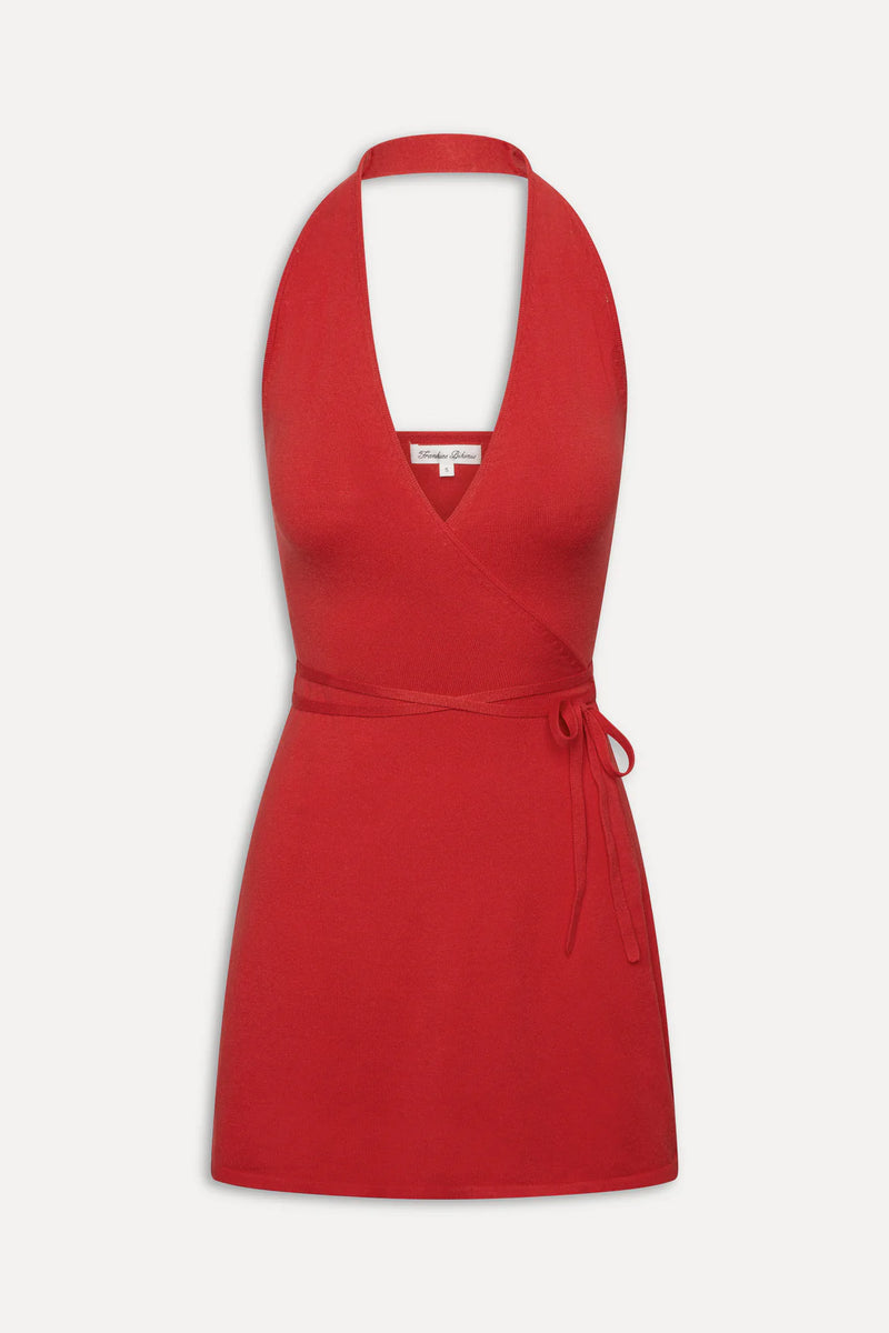 Evening Halter Wrap Mini Dress ~ Cherry