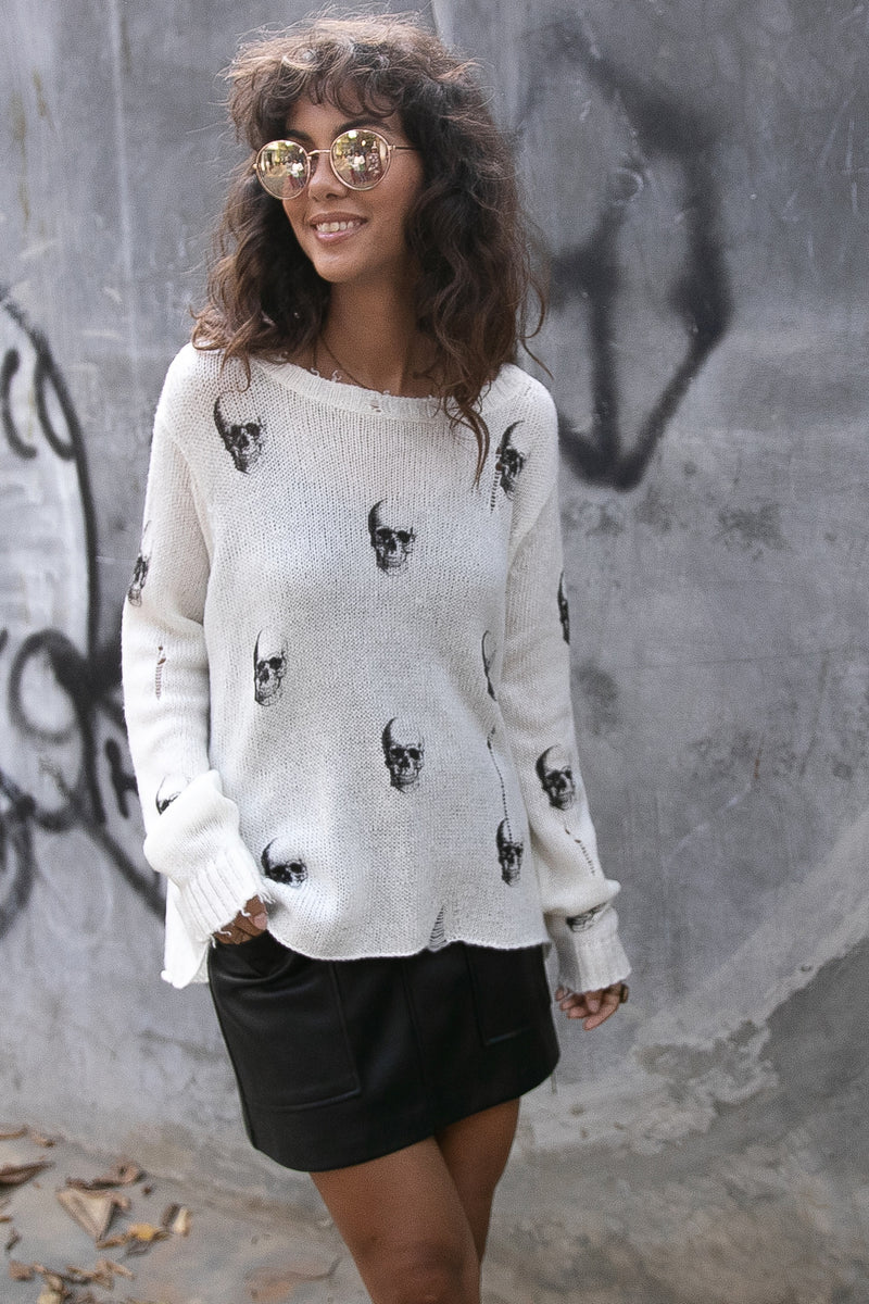 Distressed Skull Crew Neck