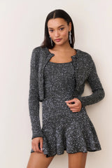 Ferra Sequin Stretch Knit Cardigan ~ Black