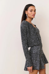 Ferra Sequin Stretch Knit Cardigan ~ Black