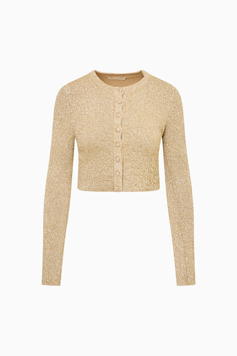 Ferra Sequin Stretch Knit Cardigan ~ Honey Gold