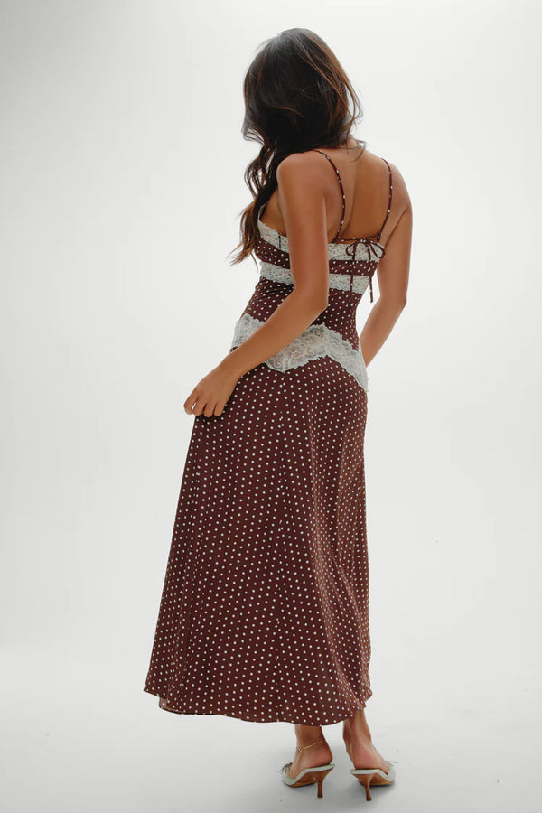 Ethereal Satin Maxi Dress ~ Chocolate Dot
