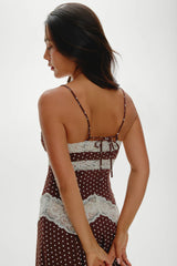 Ethereal Satin Maxi Dress ~ Chocolate Dot
