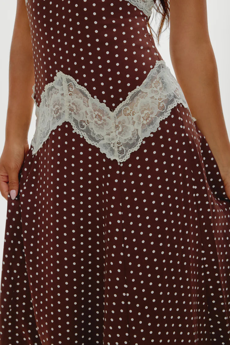 Ethereal Satin Maxi Dress ~ Chocolate Dot