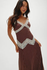 Ethereal Satin Maxi Dress ~ Chocolate Dot